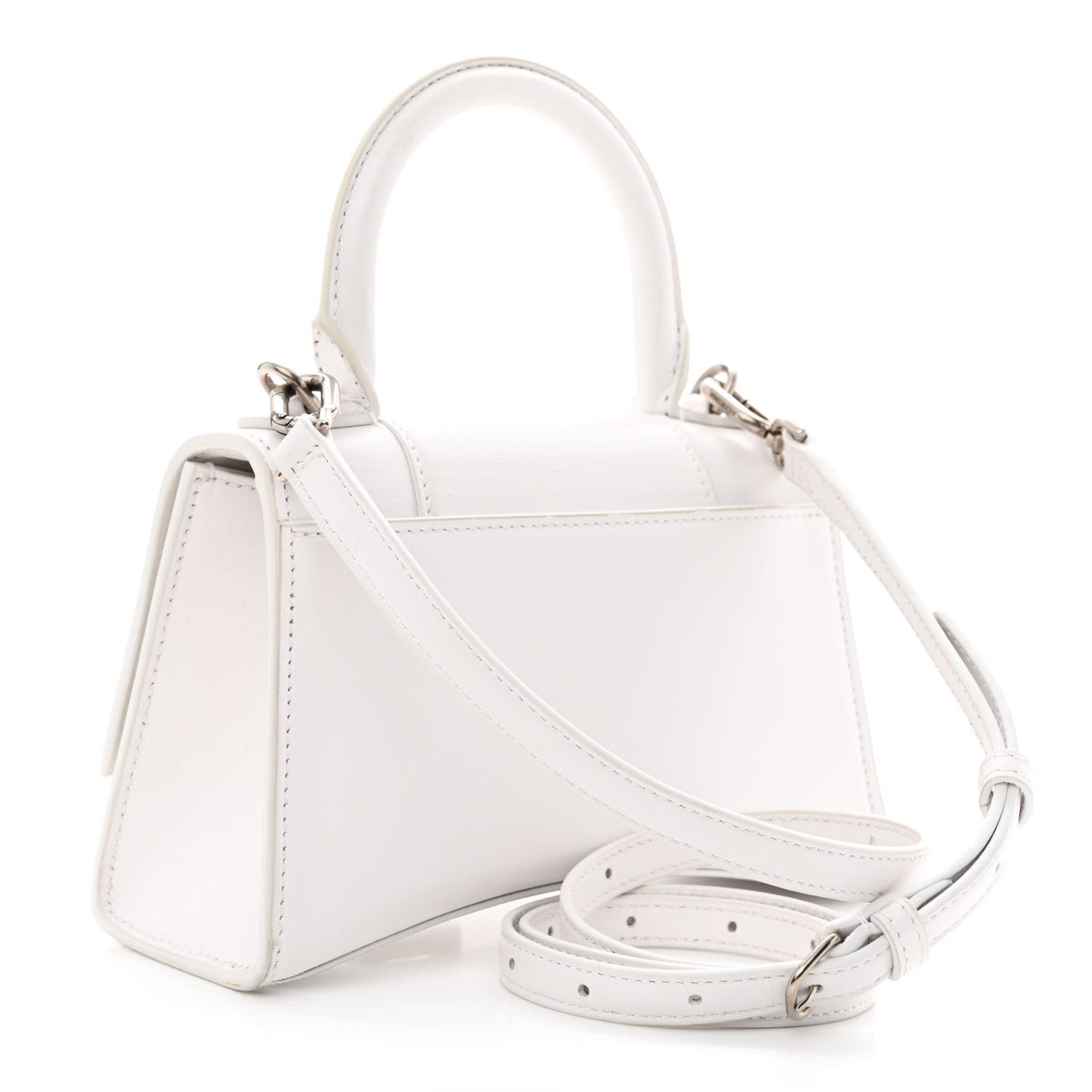 Shiny Box Calfskin Strass Hourglass Top Handle Bag XS White