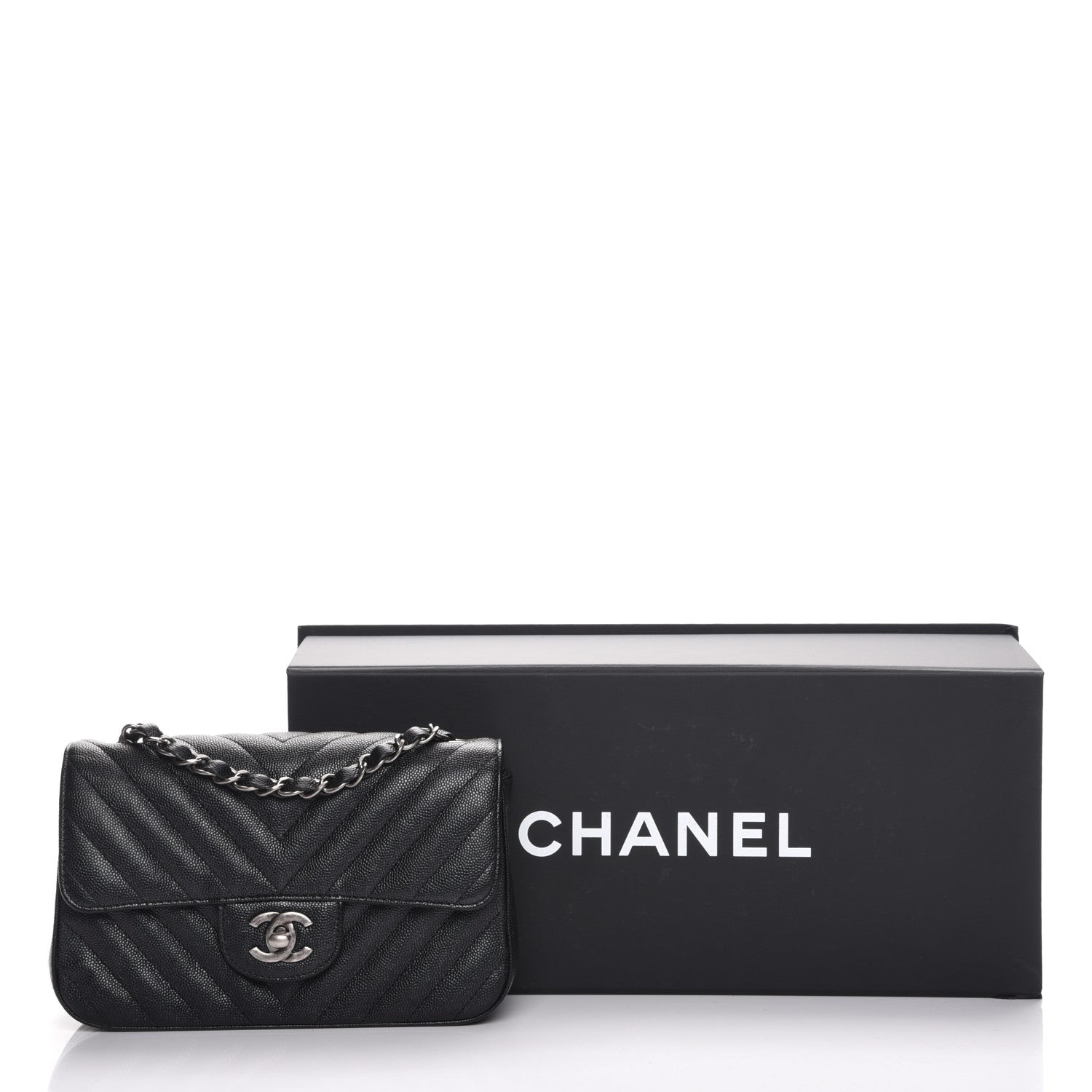 Chanel Caviar Chevron Quilted Mini Rectangular Flap Black 8 of 8