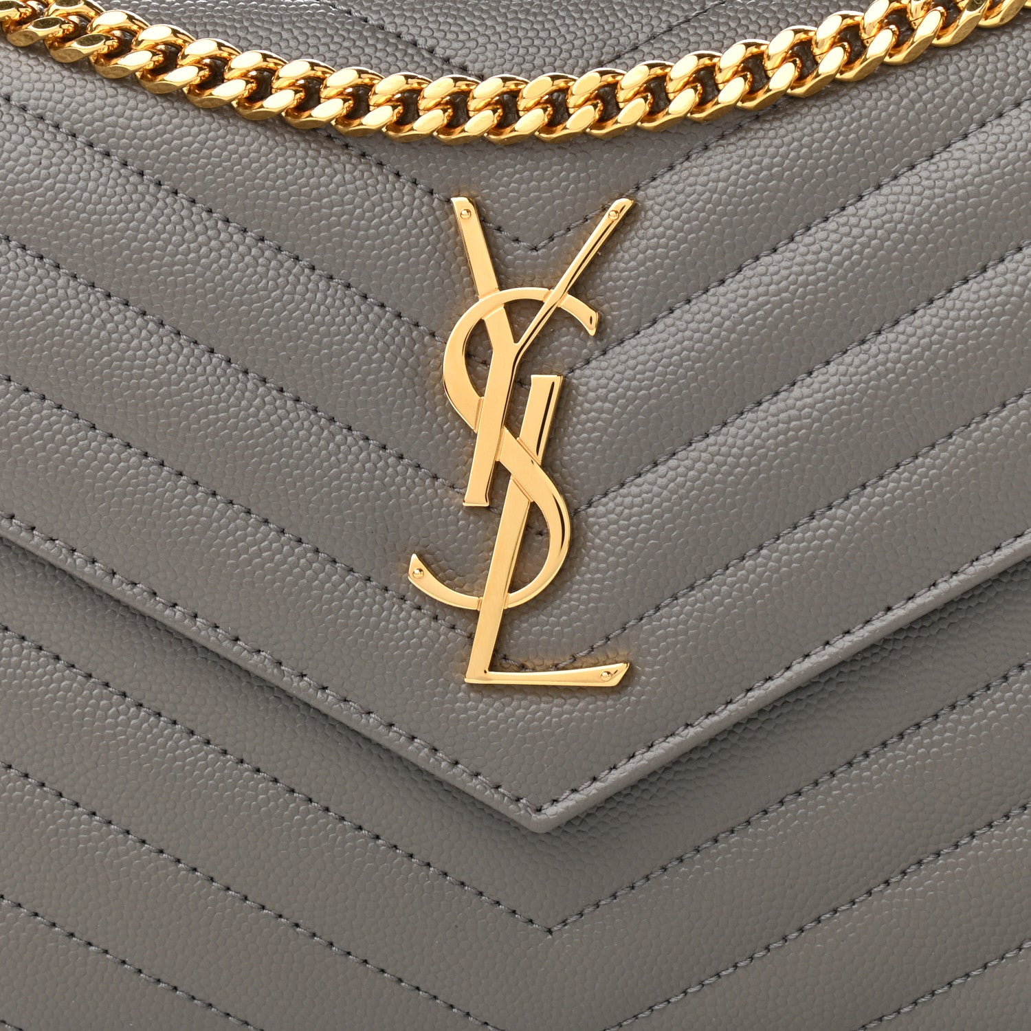 Saint Laurent Grain De Poudre Matelasse Chevron Monogram Chain Wallet Fog 8 of 10