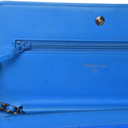 Chanel Patent Calfskin Quilted Boy Wallet On Chain WOC Blue 10 of 17