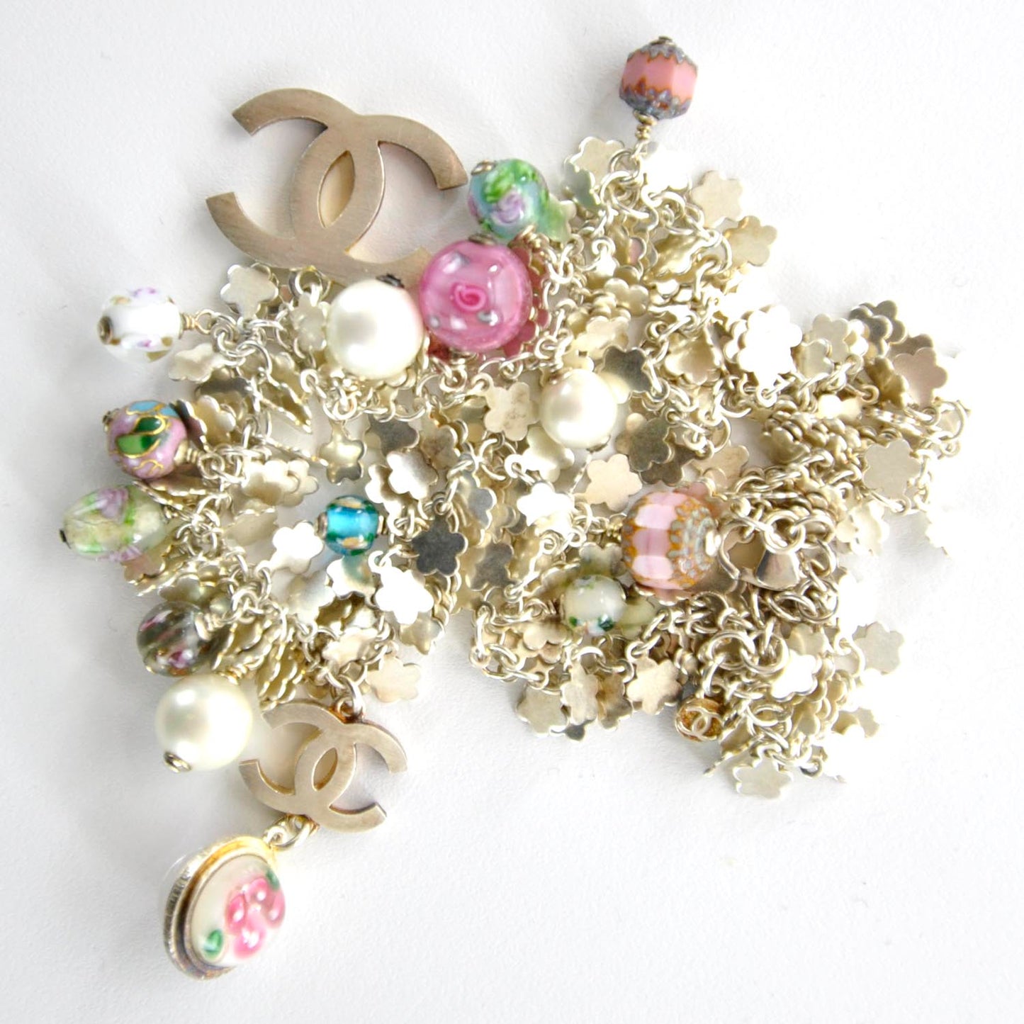Floral Beaded CC Necklace Gold