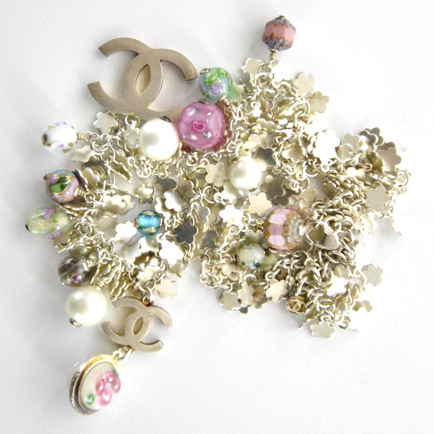 Chanel Floral Beaded CC Necklace Gold 6 of 7