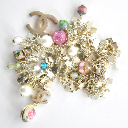 Chanel Floral Beaded CC Necklace Gold 6 of 7