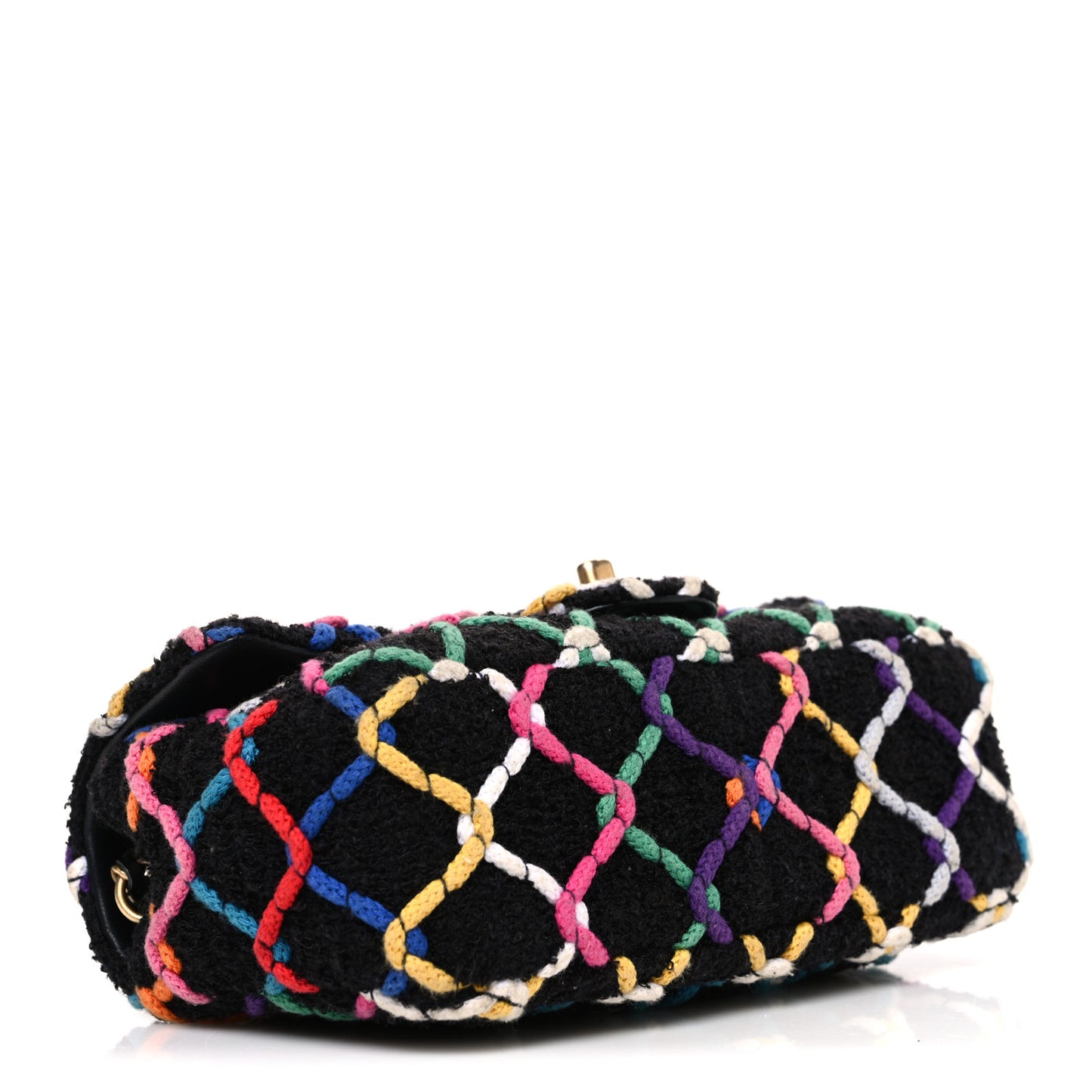 Tweed Diamond Threaded Mini Rectangular Pearl Crush Flap Black Multicolor