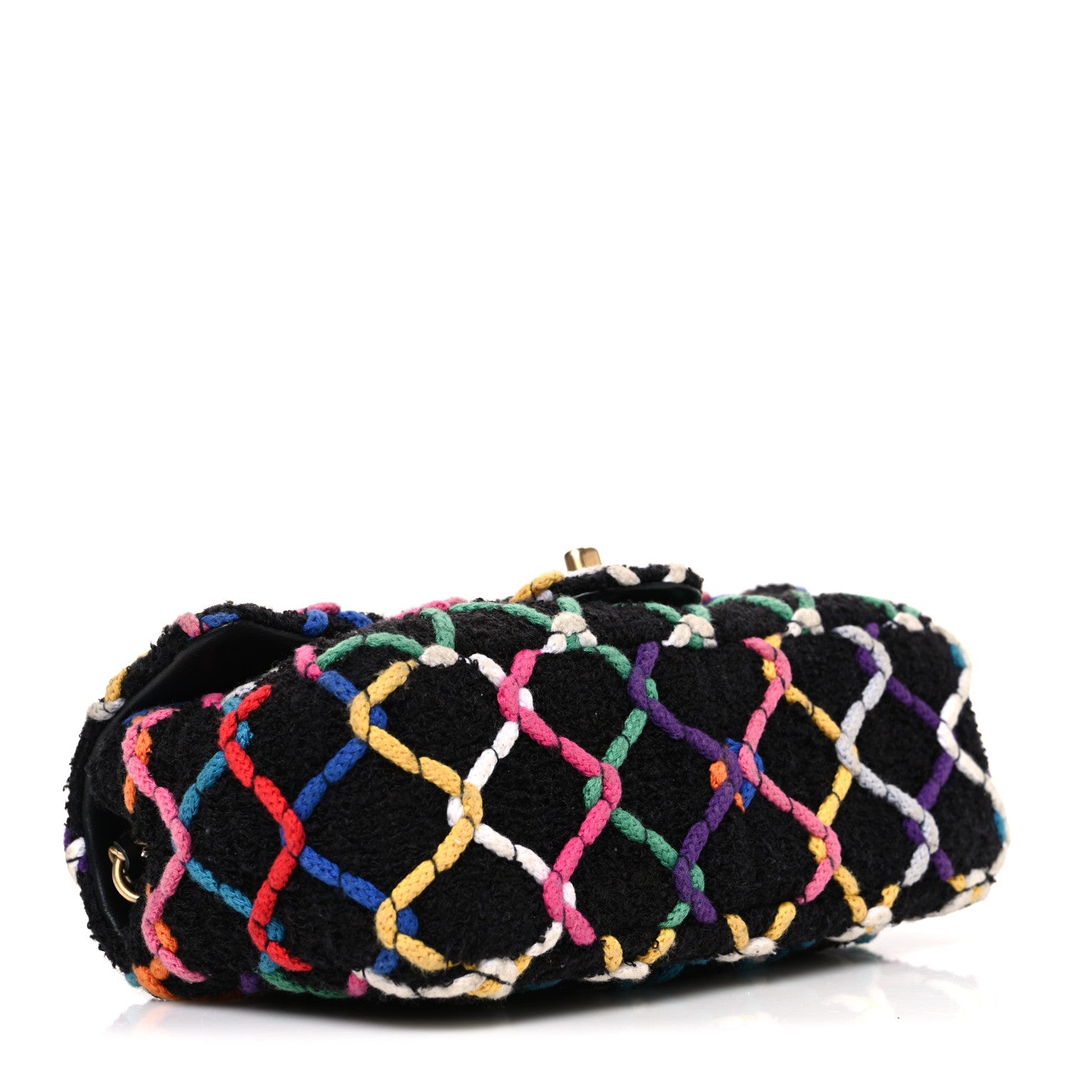 Chanel Tweed Diamond Threaded Mini Rectangular Pearl Crush Flap Black Multicolor 4 of 10