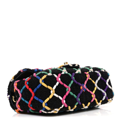 Chanel Tweed Diamond Threaded Mini Rectangular Pearl Crush Flap Black Multicolor 4 of 10