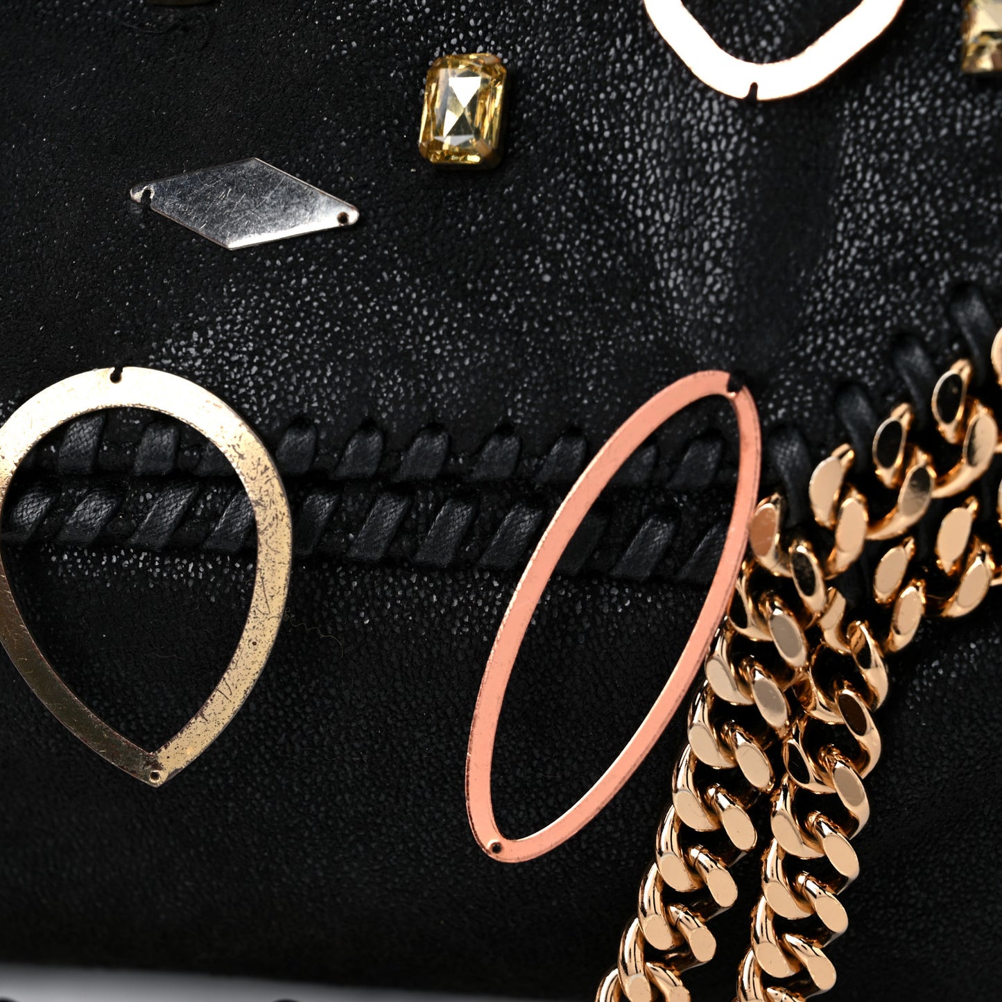 Embellished Shaggy Deer Small Falabella Fold Over Tote Black