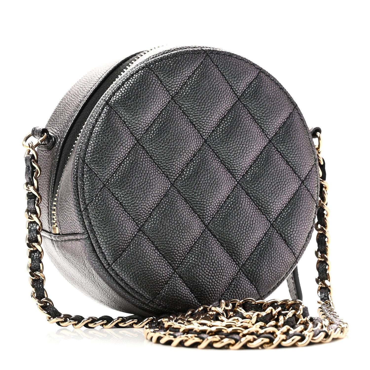 Chanel Iridescent Caviar Quilted Round Clutch With Chain Black 3 of 10