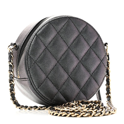 Chanel Iridescent Caviar Quilted Round Clutch With Chain Black 3 of 10