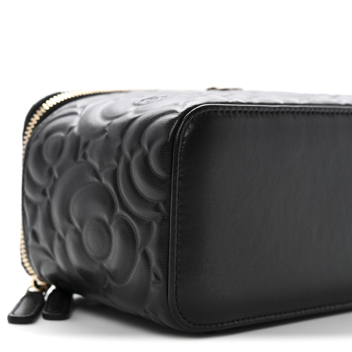 Chanel Lambskin Camellia Embossed Small Vanity Case With Chain Black 9 of 11