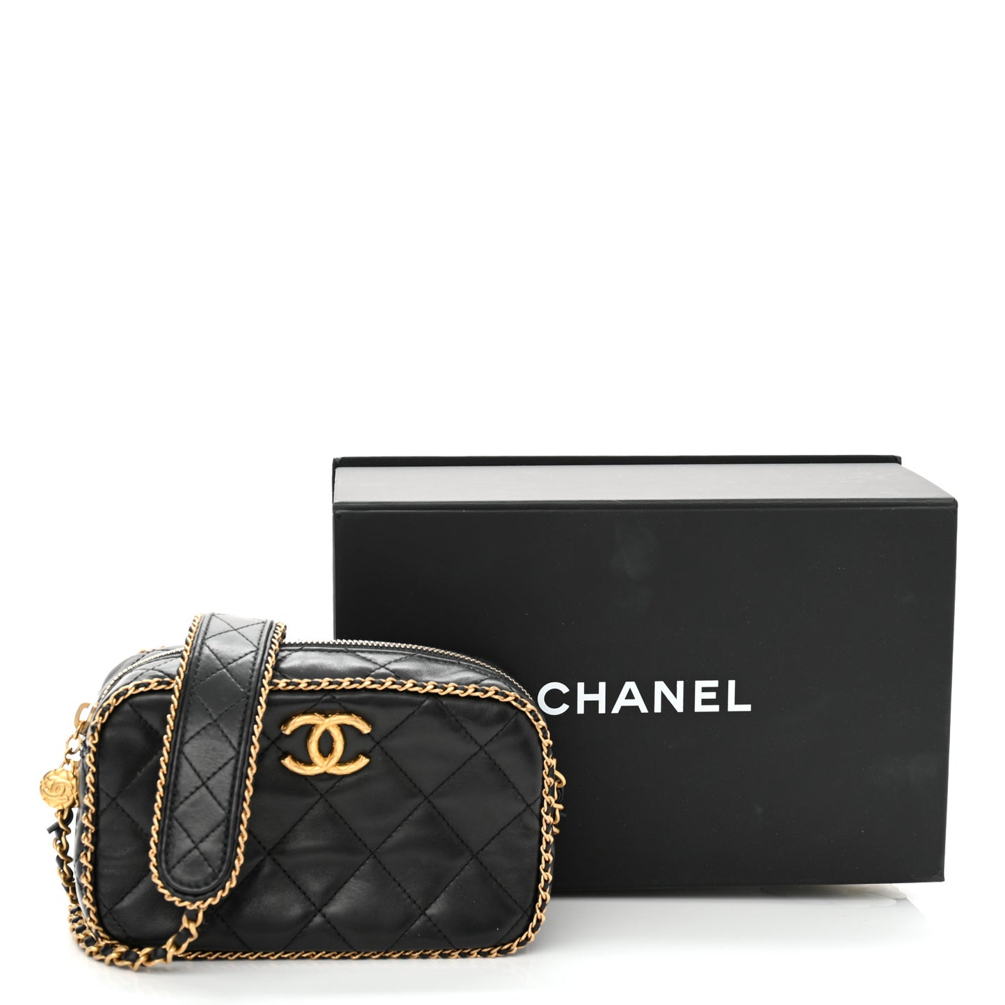 Lambskin Quilted Chain CC Mini Camera Case Black