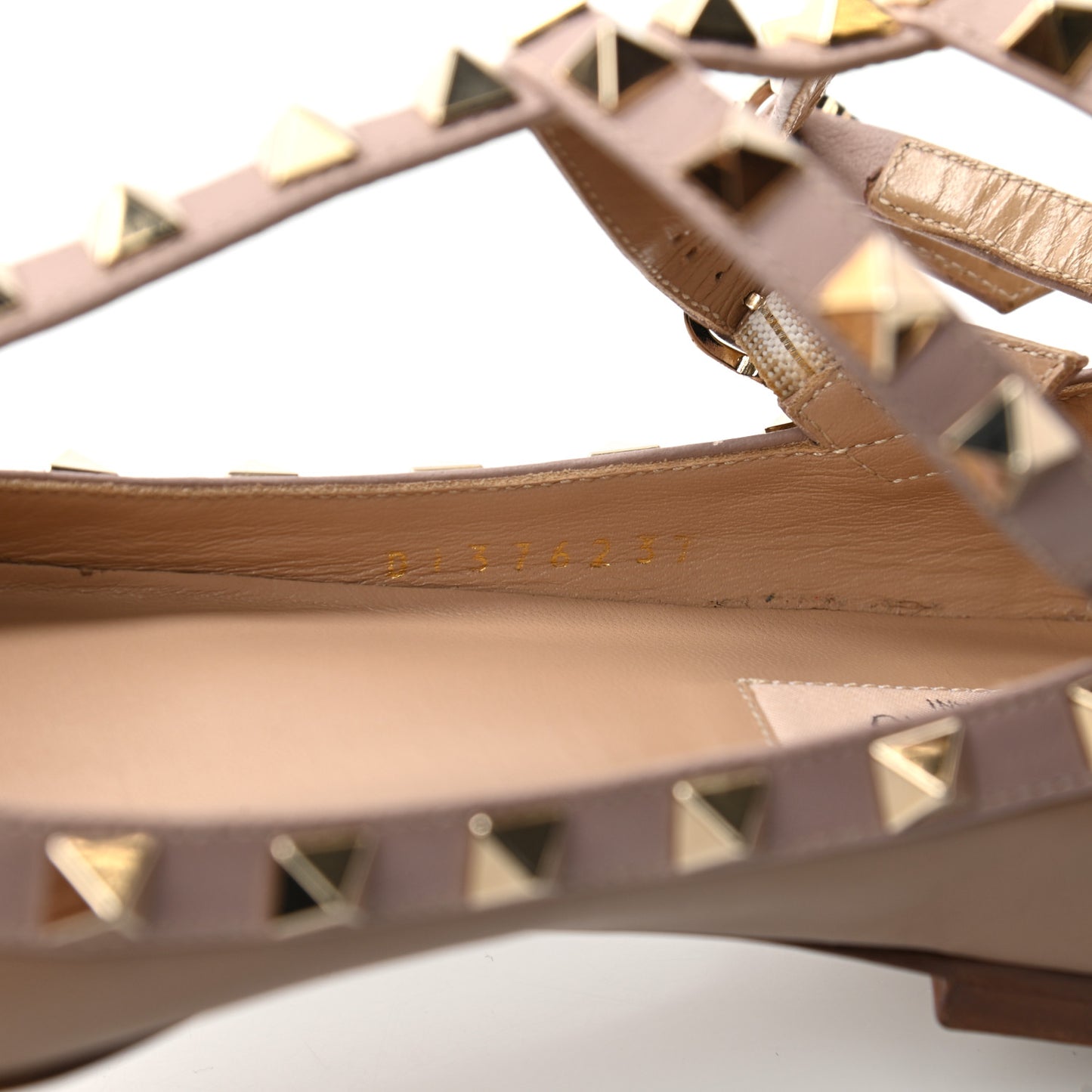 Calfskin Nappa Rockstud Cage Ballerina Flats 37 Alpaca Poudre