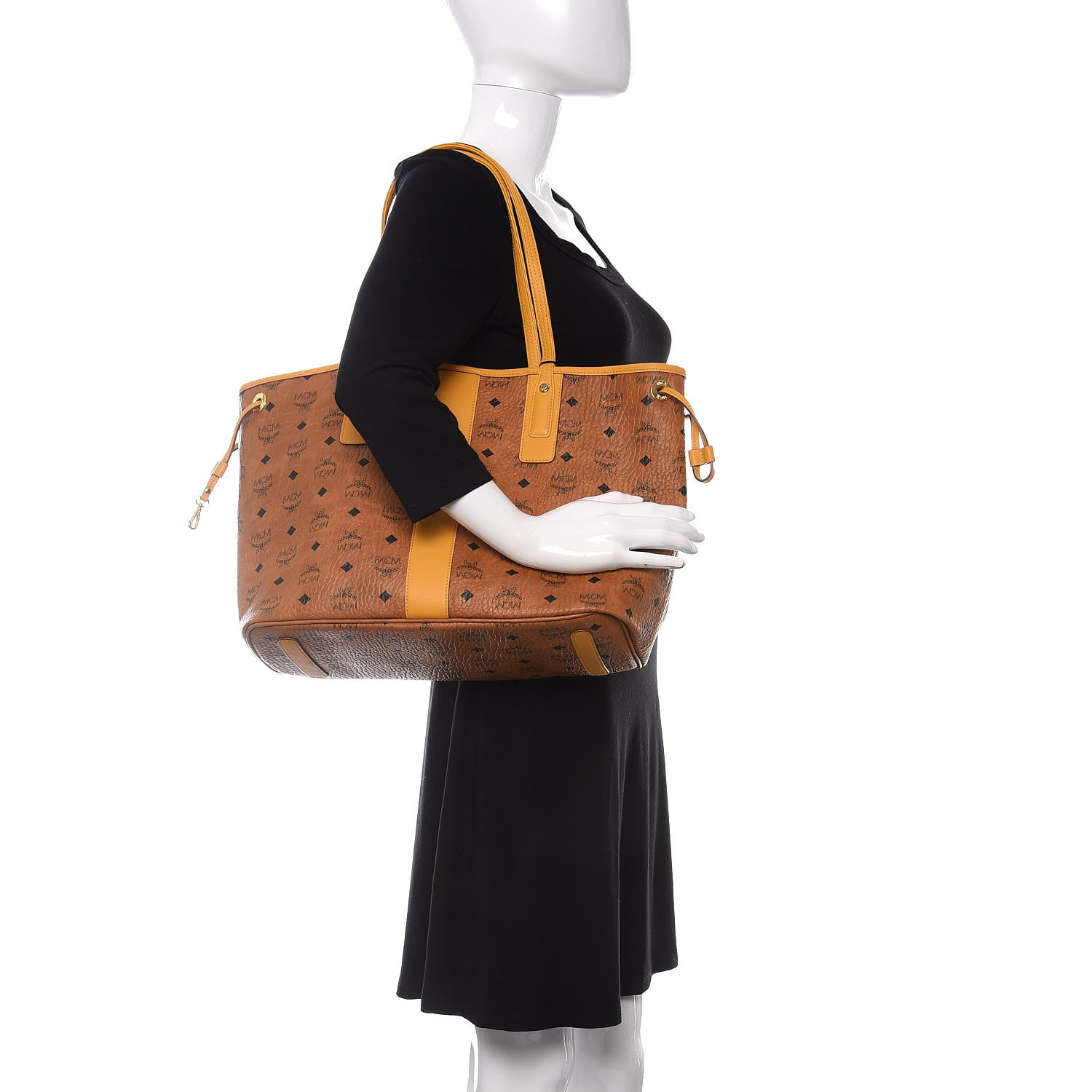 MCM Visetos Medium Liz Reversible Shopper Tote Cognac Yellow 2 of 15