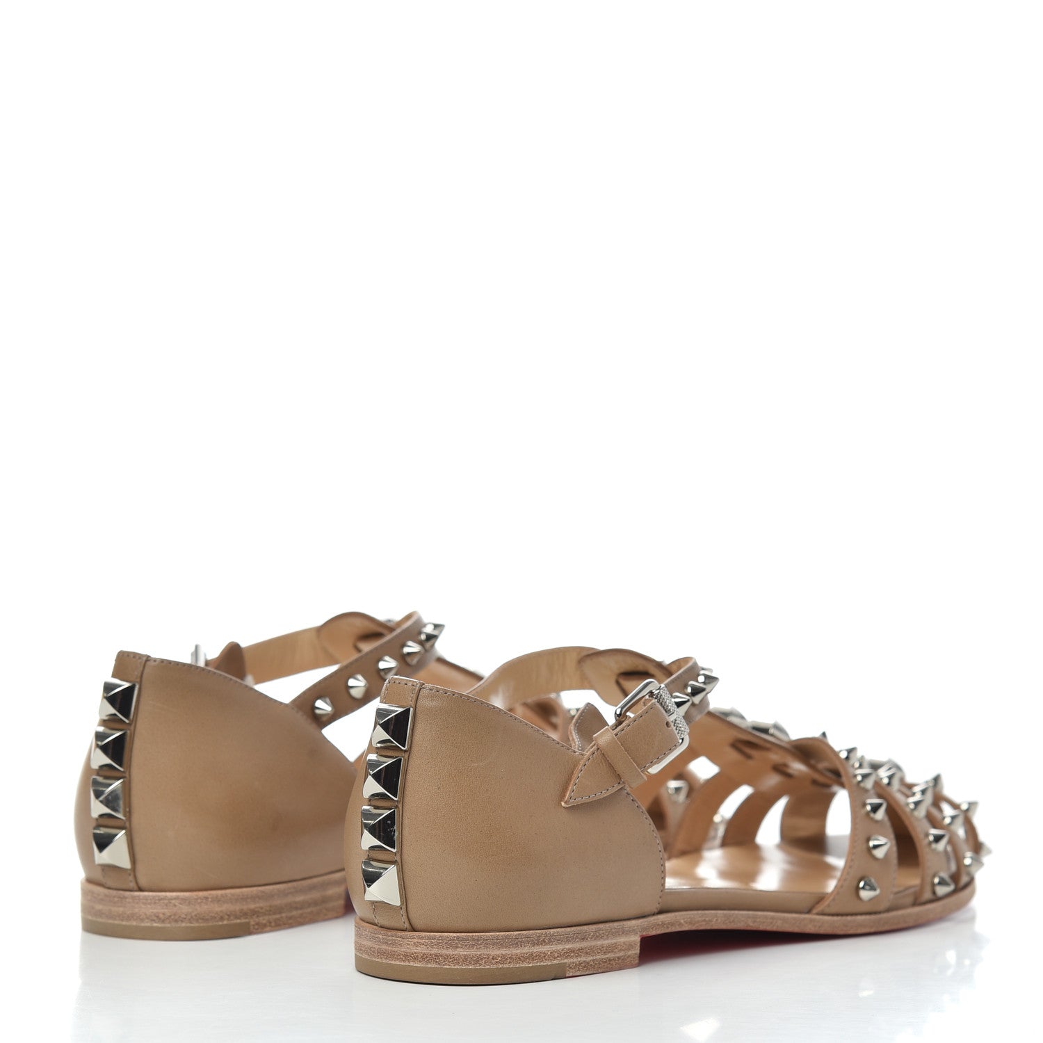 Christian Louboutin Calfskin Loubiclou Studded Cage Flat Sandals 37.5 Beige 4 of 10