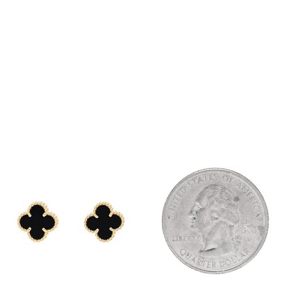 Van Cleef & Arpels 18K Yellow Gold Black Onyx Sweet Alhambra Earrings 2 of 4