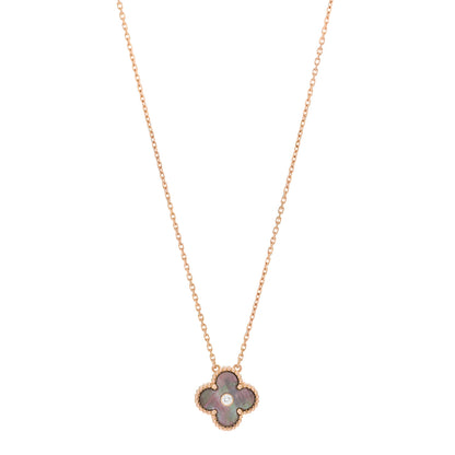 Van Cleef & Arpels 18K Rose Gold Diamond Grey Mother of Pearl Vintage Alhambra Pendant Necklace 1 of 6