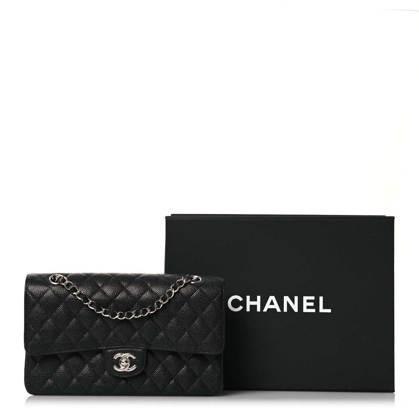 Caviar Quilted Medium Double Flap Black