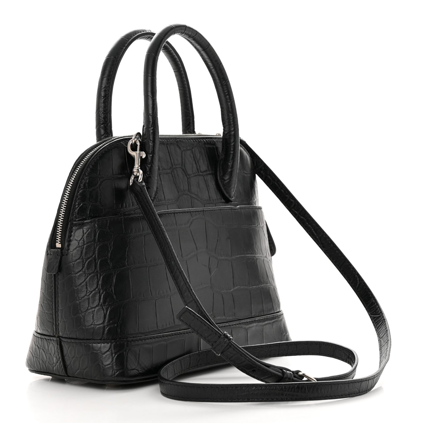 Calfskin Logo Crocodile Embossed S Ville Top Handle Bag Black White