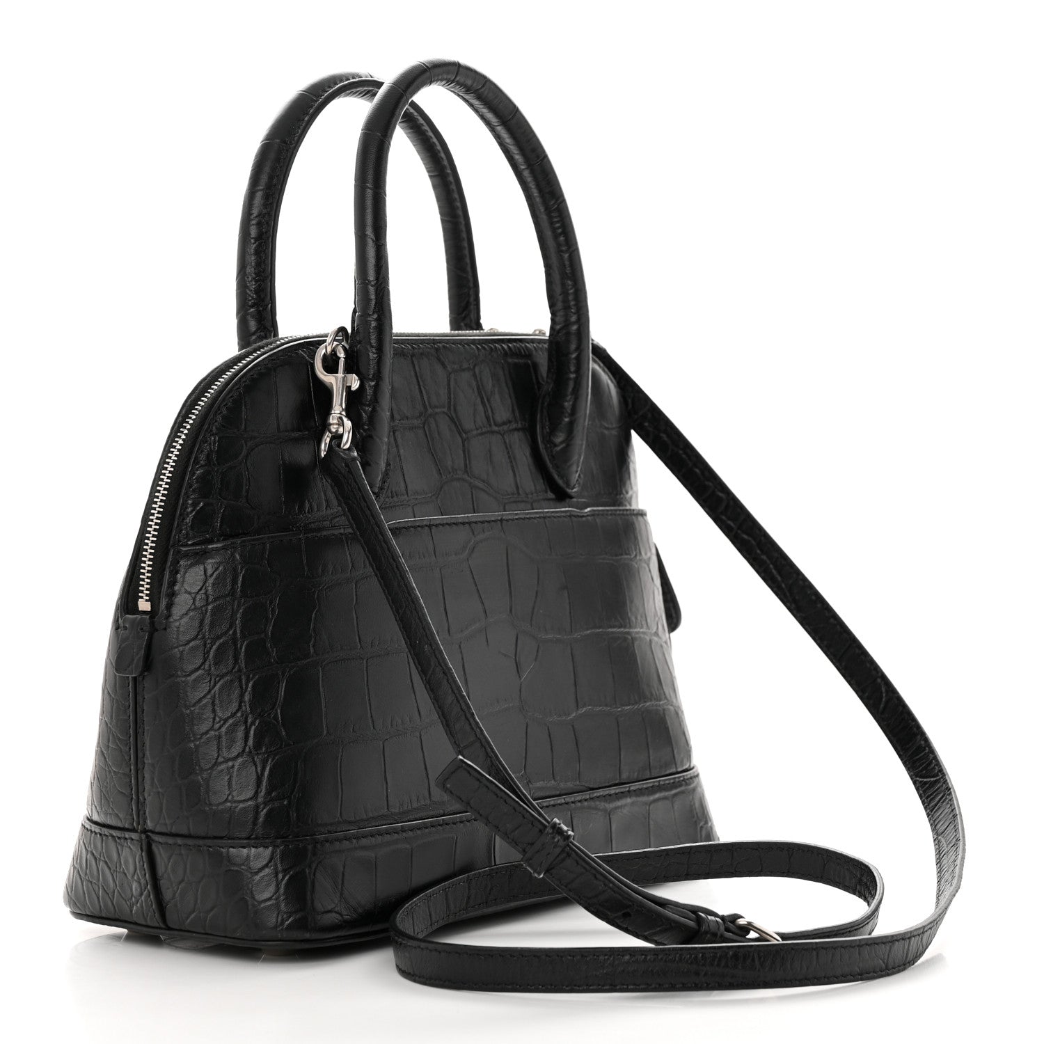 Balenciaga Calfskin Logo Crocodile Embossed S Ville Top Handle Bag Black White 3 of 22