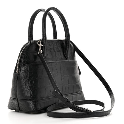Balenciaga Calfskin Logo Crocodile Embossed S Ville Top Handle Bag Black White 3 of 22