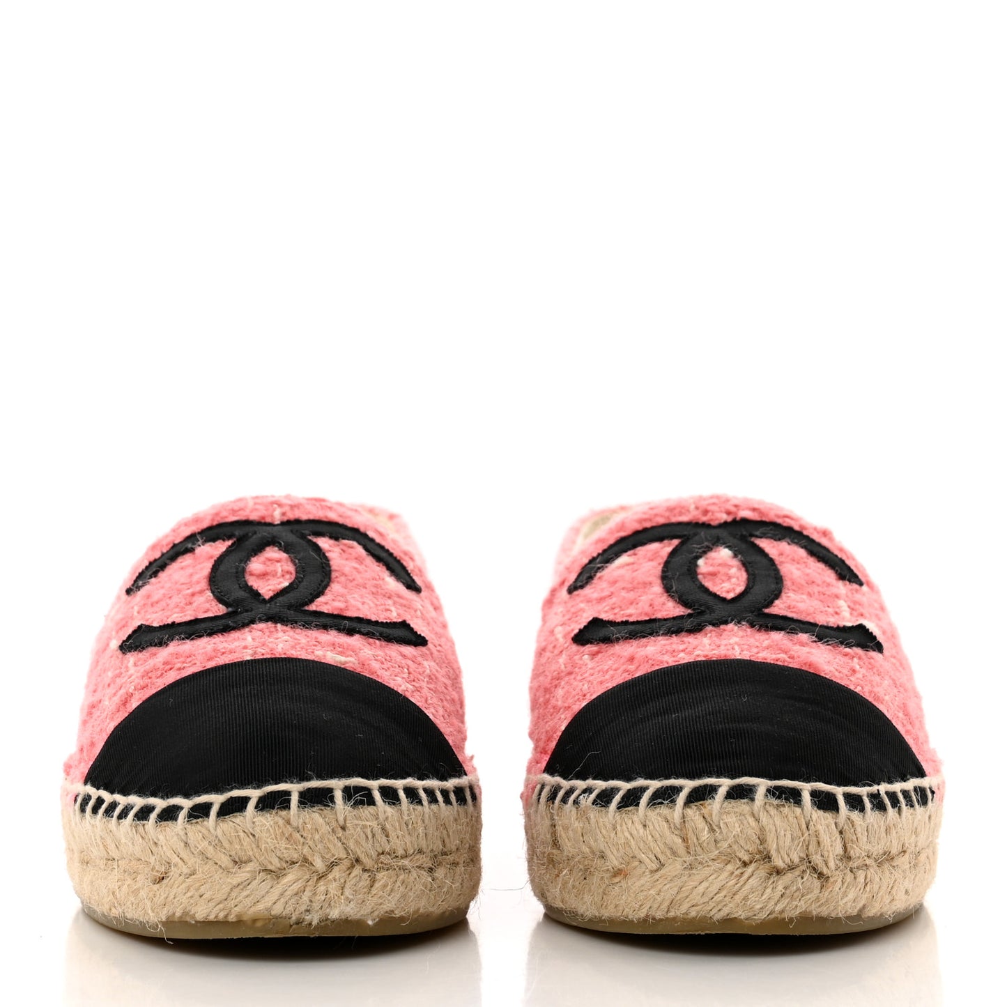 Tweed Grosgrain CC Espadrilles 38 Pink Black