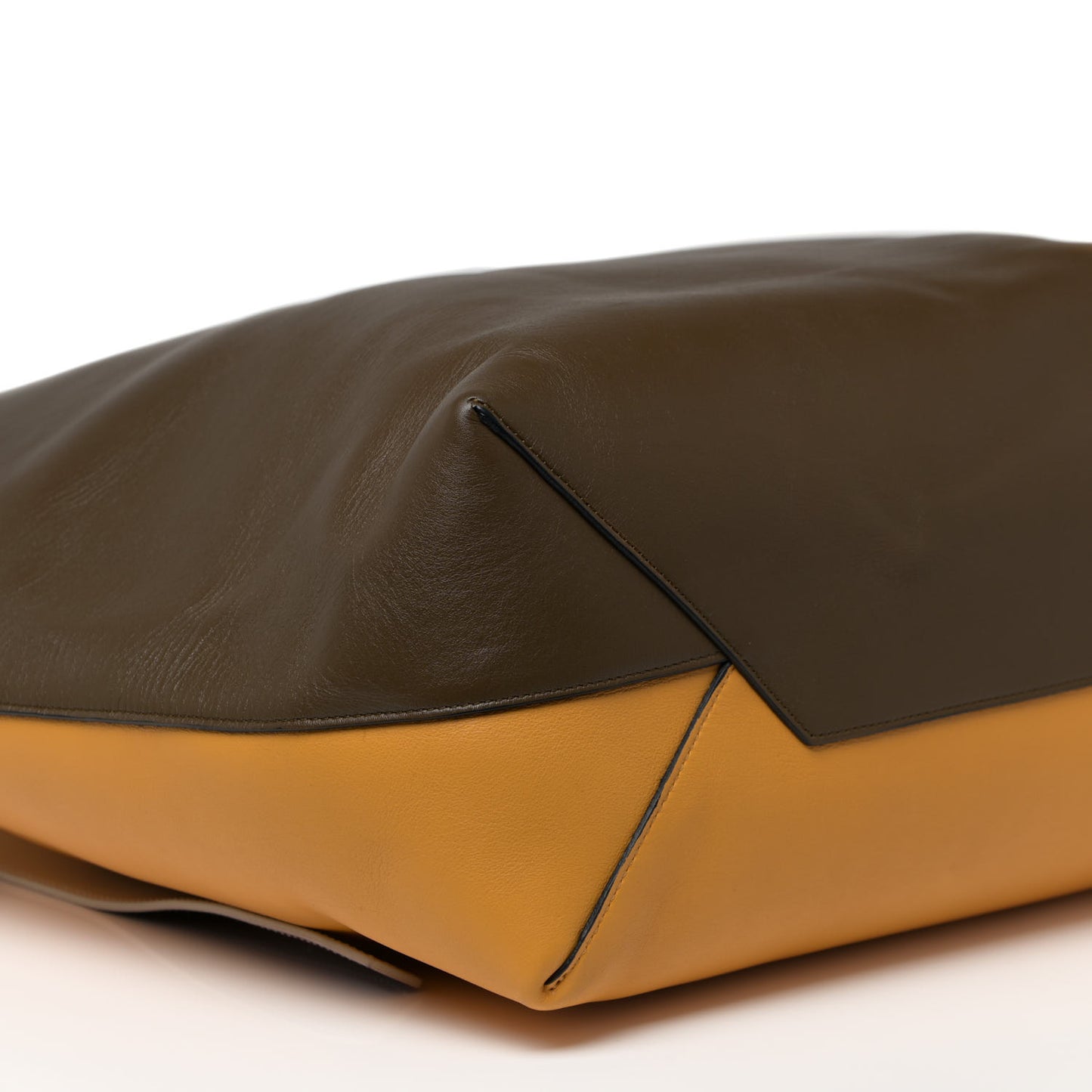 Shiny Smooth Calfskin Twisted Cabas Yellow Khaki