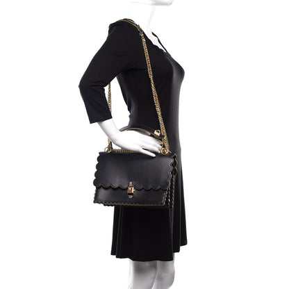 Fendi Vitello Liberty Scalloped Studded Kan I Shoulder Bag Black 2 of 20