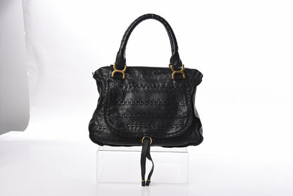 Chloe Lambskin Embroidered Medium Marcie Satchel Black 2 of 12