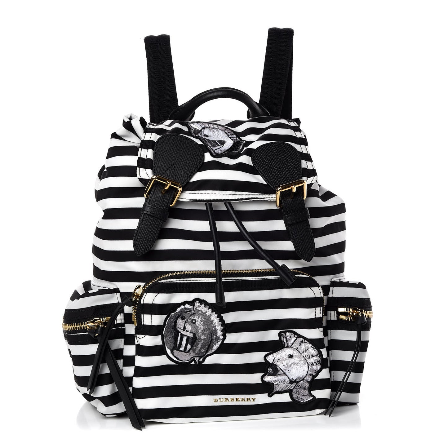 Nylon Striped Medium Rucksack Backpack Black White