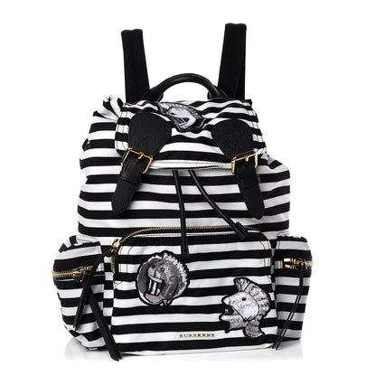 Burberry Nylon Striped Medium Rucksack Backpack Black White 1 of 8