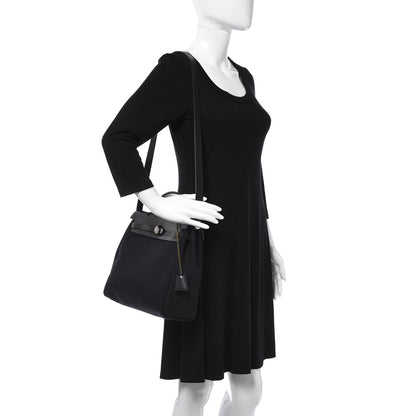 Hermes Toile Vache Calfskin Herbag 30 PM Black Natural 2 of 14