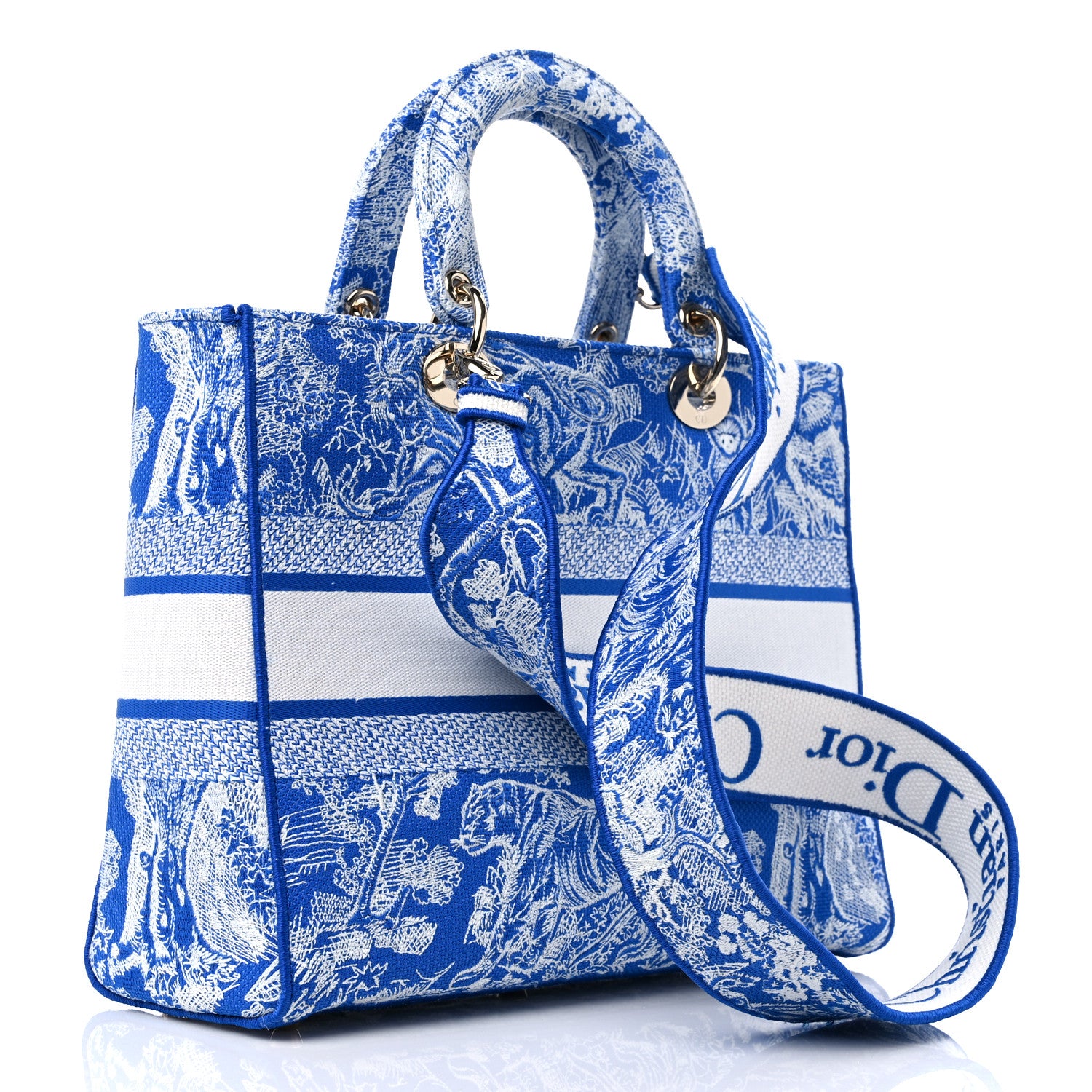 Christian Dior Toile de Jouy Embroidered Large Lady D-Lite Blue 3 of 9