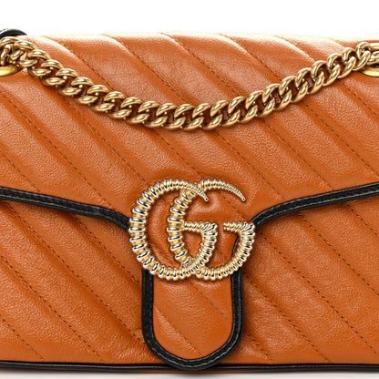 Gucci Vintage Effect Calfskin Matelasse Diagonal Small Torchon GG Marmont Shoulder Bag Cognac Black 8 of 10