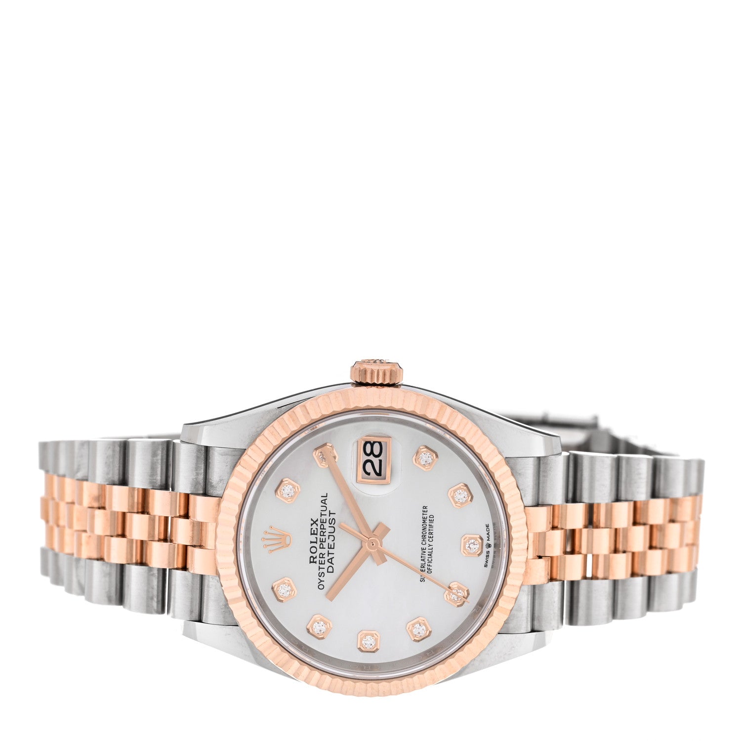 Rolex Stainless Steel 18K Everose Gold Diamond Mother of Pearl 36mm Oyster Perpetual Datejust Watch 126231 2 of 6