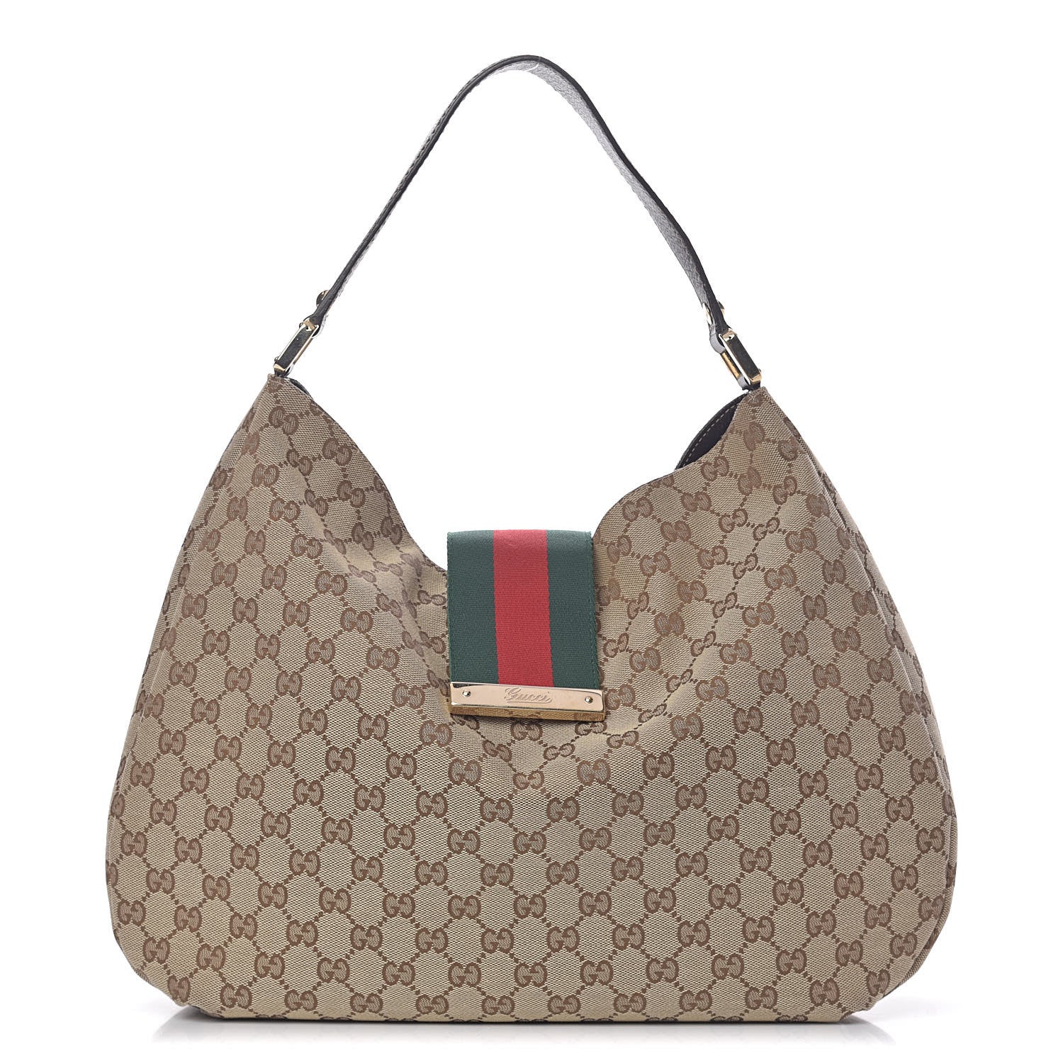 Gucci Monogram Large New Ladies Web Hobo Dark Brown 1 of 10