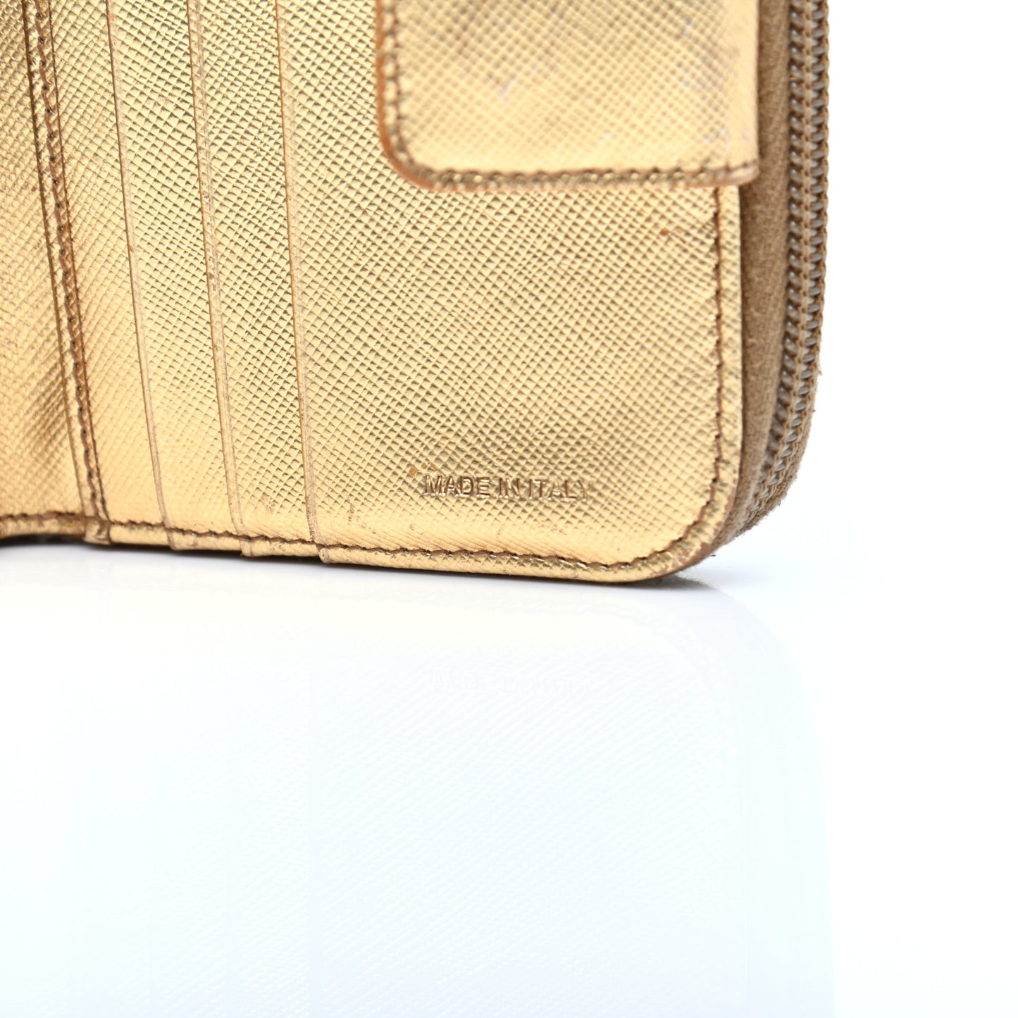 Metallic Saffiano Compact Zip Around Wallet Gold