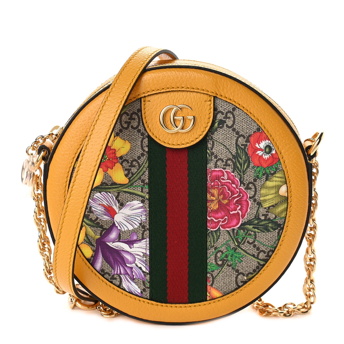 GG Supreme Monogram Flora Web Mini Ophidia Round Shoulder Bag Beige Multicolor Crop
