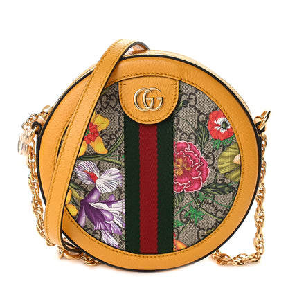 Gucci GG Supreme Monogram Flora Web Mini Ophidia Round Shoulder Bag Beige Multicolor Crop 1 of 9
