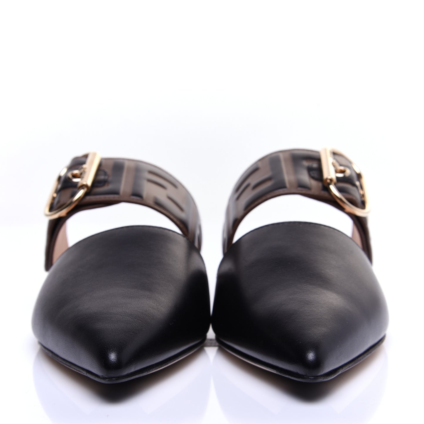 Vitello FF Embossed Buckle Flat Mules 35.5 Maya Black