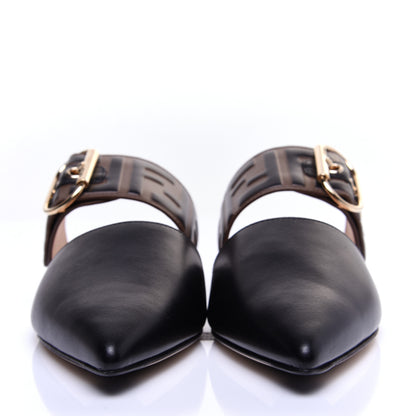 Fendi Vitello FF Embossed Buckle Flat Mules 35.5 Maya Black 2 of 11