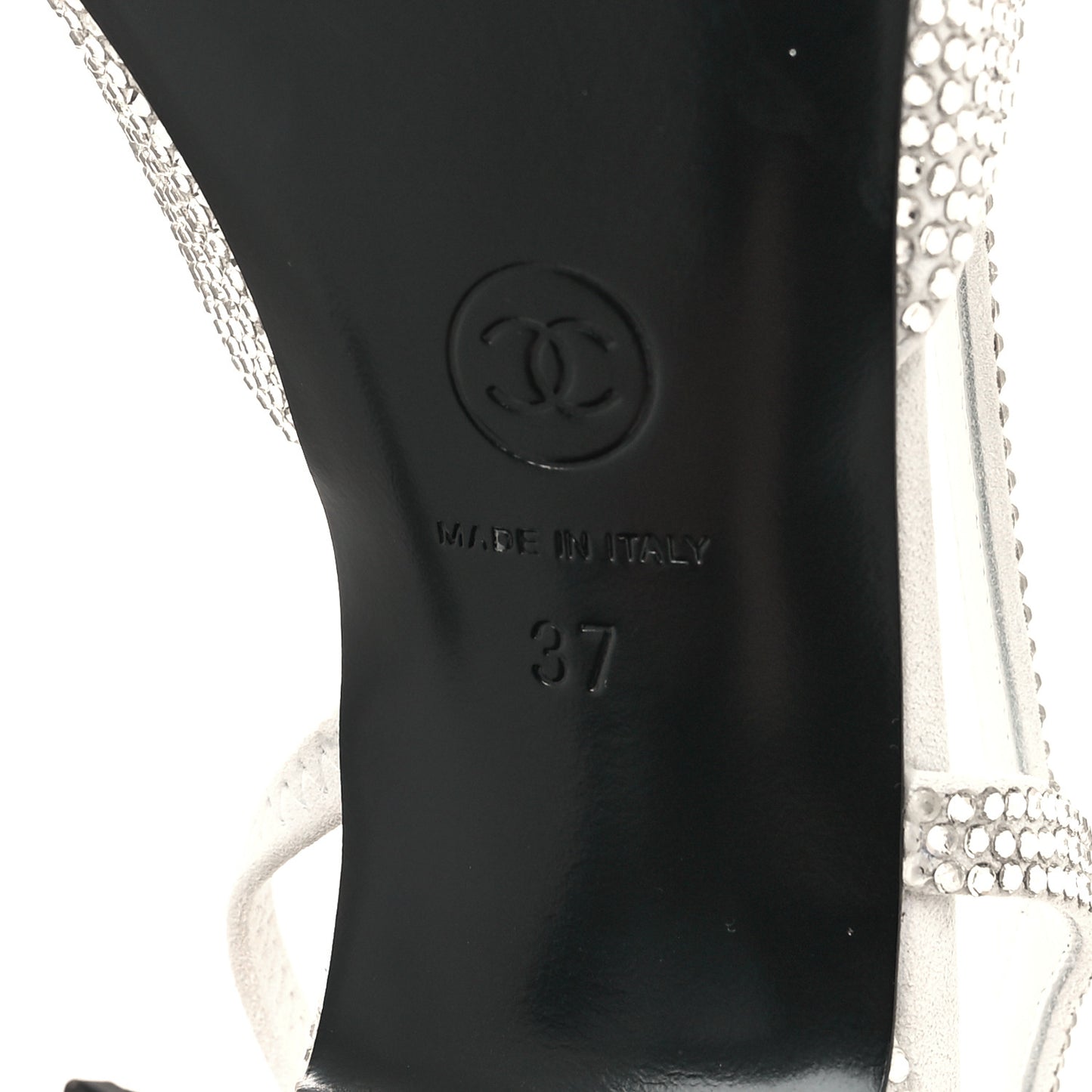 Strass Grosgrain Cap Toe CC Slingback Pumps 37 Silver Black