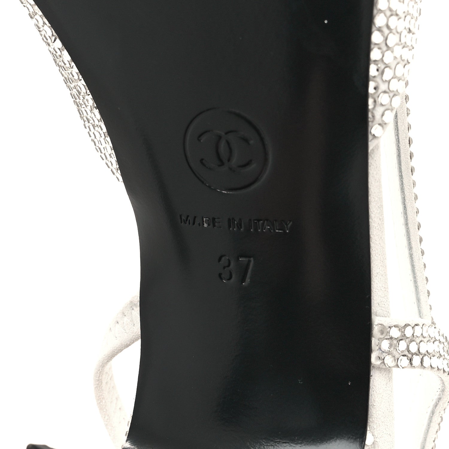 Chanel Strass Grosgrain Cap Toe CC Slingback Pumps 37 Silver Black 7 of 8