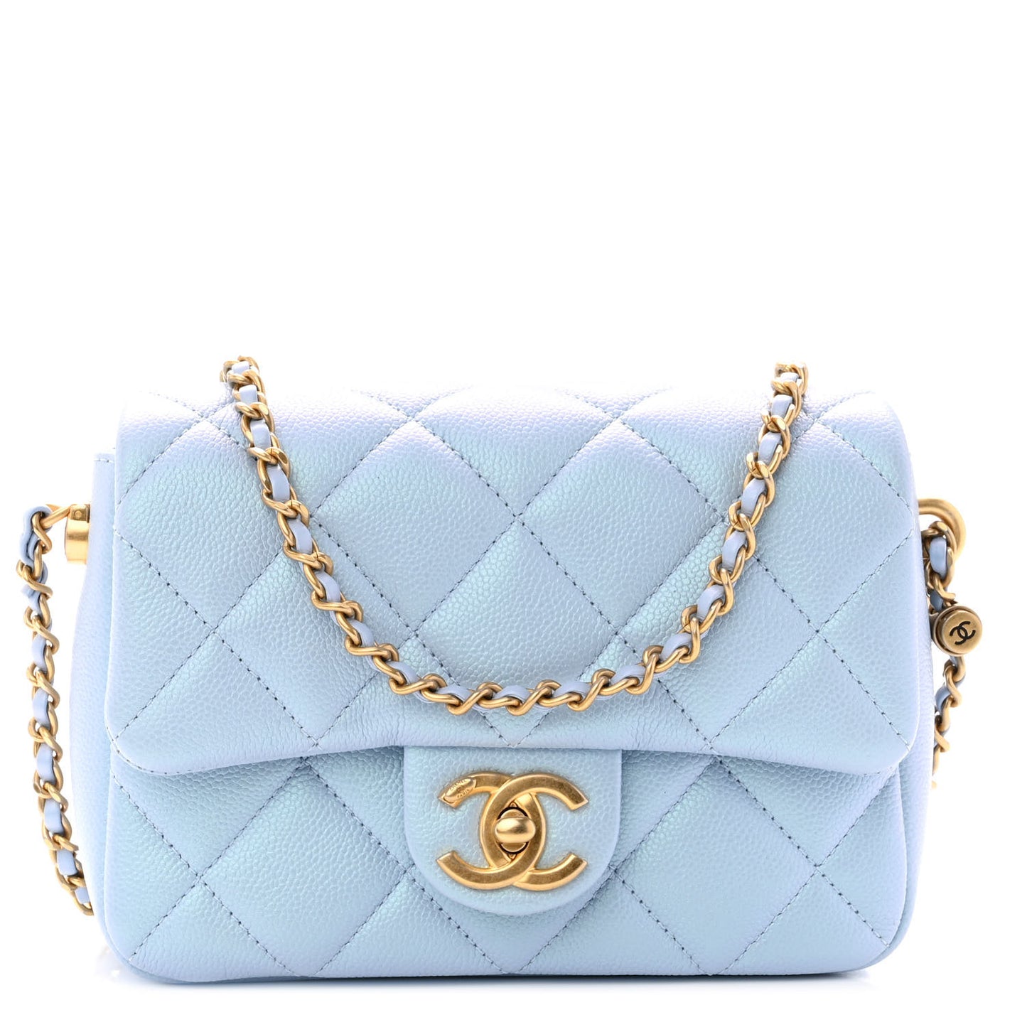 Iridescent Caviar Quilted Mini My Perfect Flap Light Blue