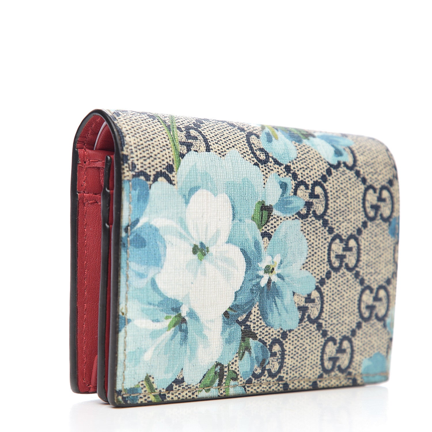 Gucci GG Supreme Monogram Blooms Card Case Wallet Beige Blue Navy Hibiscus Red 2 of 6