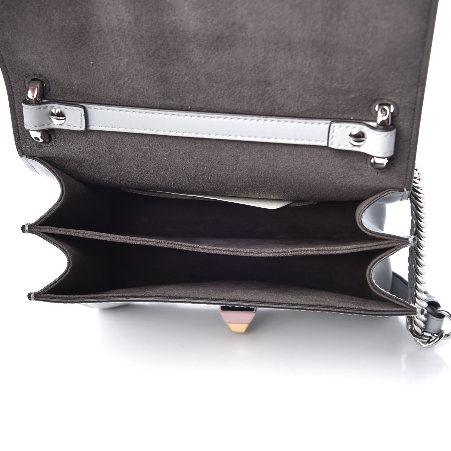 Fendi Vitello Liberty Fun Fair Metal Studded Small Kan I Shoulder Bag Grigio Perla Multicolor 5 of 8