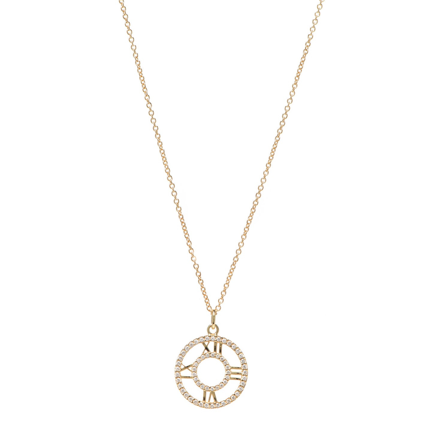 18K Yellow Gold Diamond Small Atlas Open Pave Pendant Necklace
