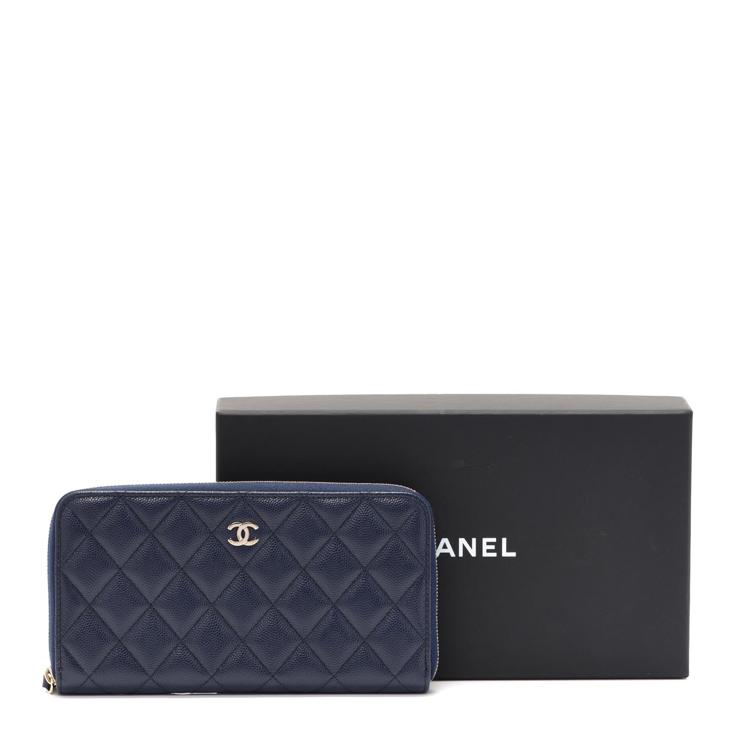 Caviar Quilted Large Gusset Zip Around Wallet Navy