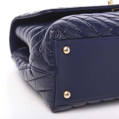Chanel Aged Calfskin Chevron Quilted Small Coco Handle Flap Navy 7 of 11