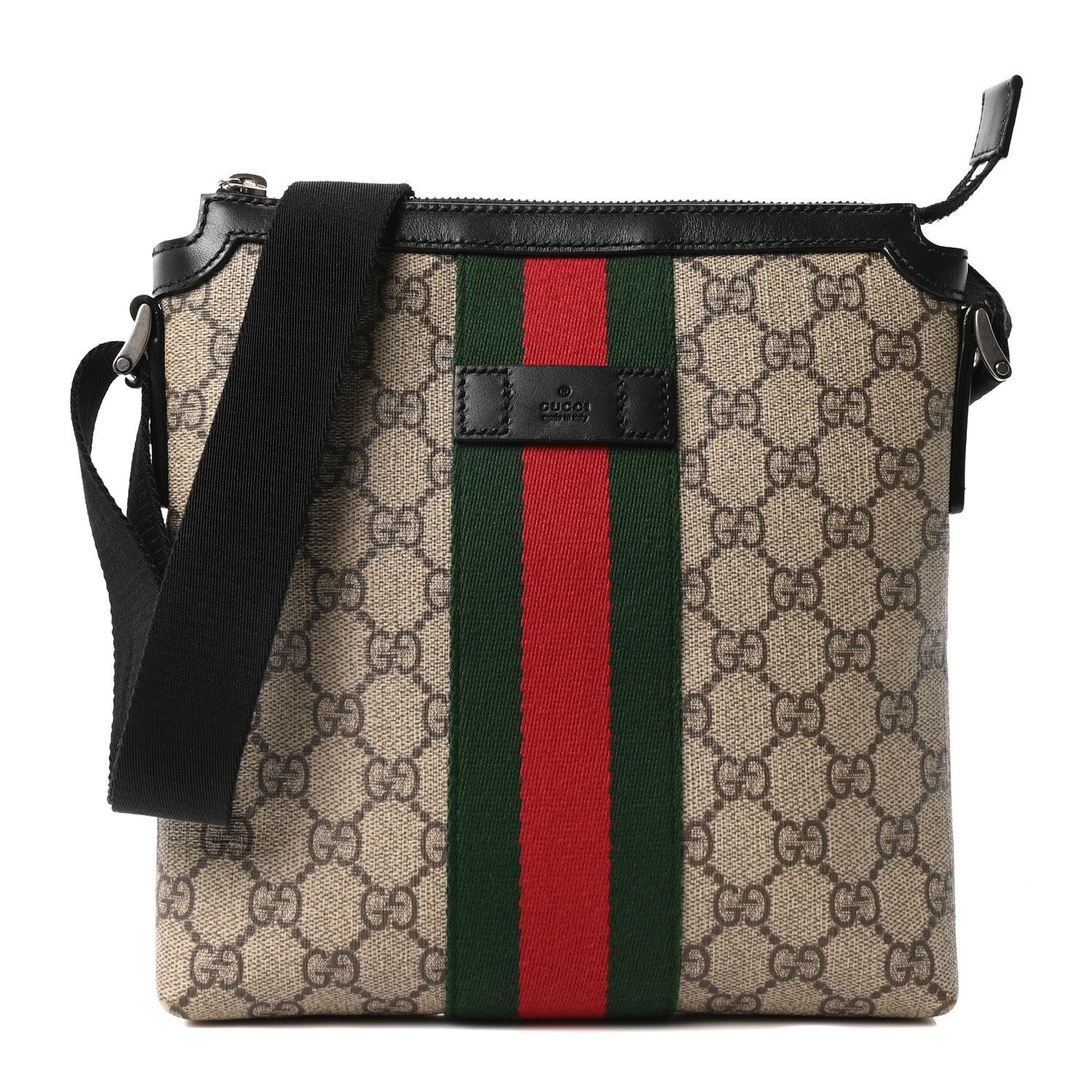 Gucci GG Supreme Monogram Web Messenger Bag Black 1 of 10