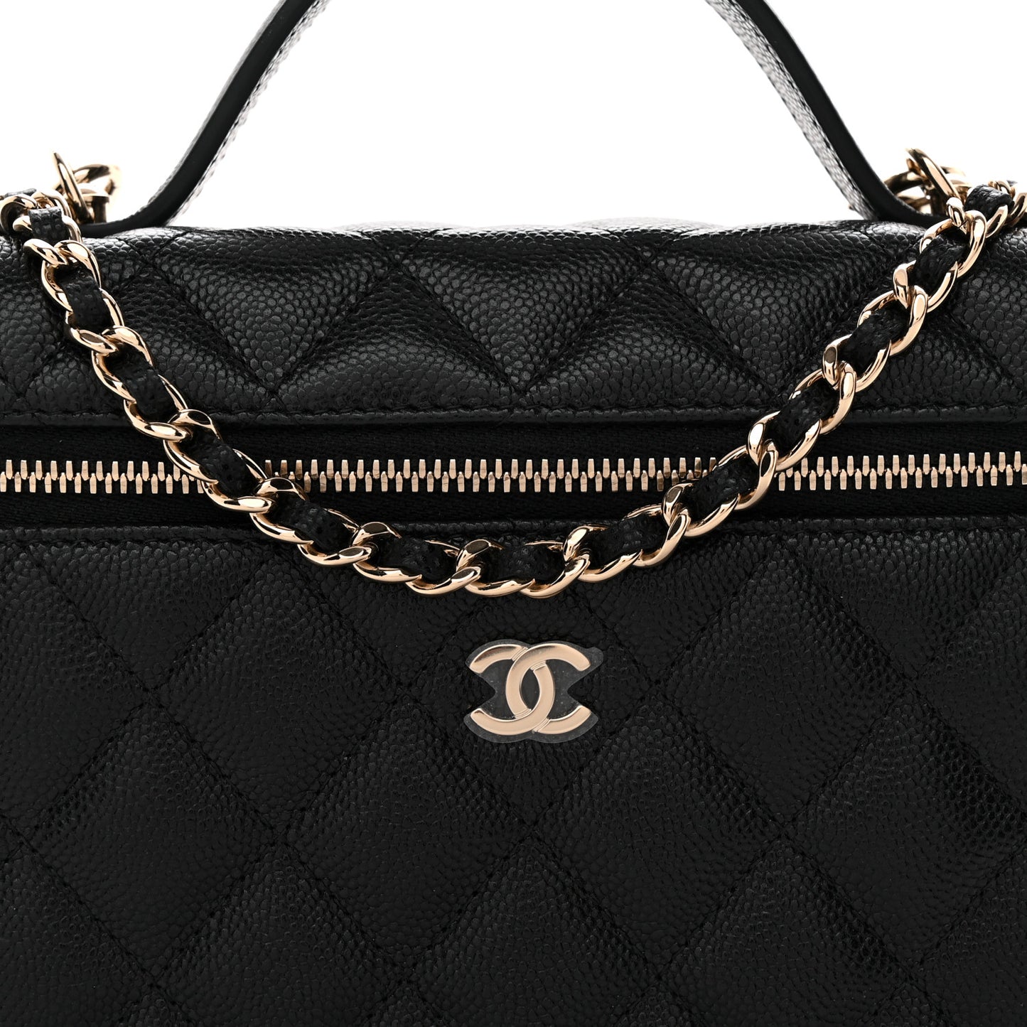 Caviar Quilted Top Handle Slim Vanity With Chain Black
